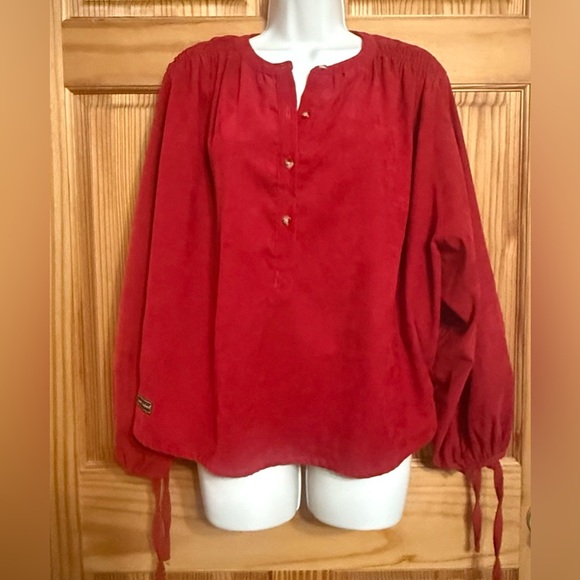 Like new! Simply Southern Women’s Rich Red boho Corduroy Pullover Top Size Large - Picture 1 of 7
